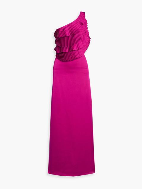 PatBO Dream one-shoulder ruffled satin gown