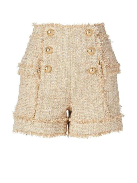 Balmain High-rise cotton-blend tweed shorts