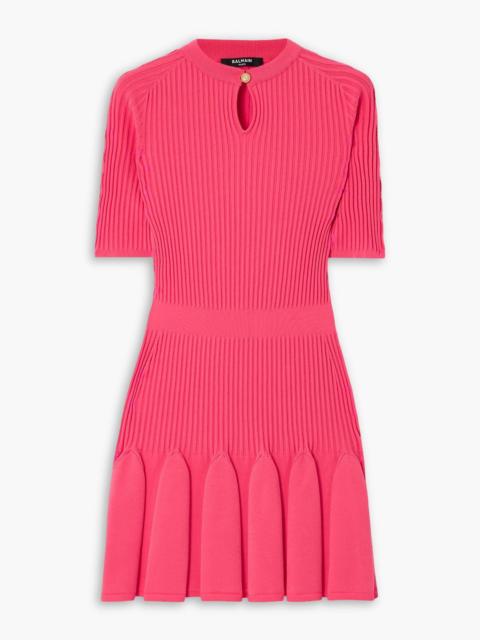 Balmain Pleated ribbed-knit mini dress