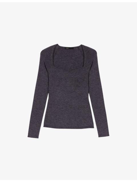 maje Sweetheart-Neck Slim-Fit Stretch Wool-Blend Jumper