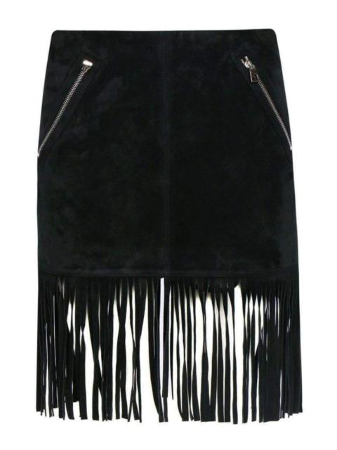Other Designers Black Leather Fringe Skirt