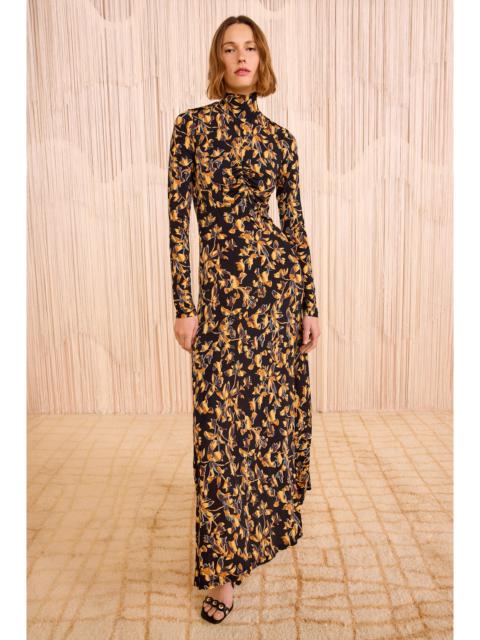 ULLA JOHNSON Koa Jersey Ruched Front Turtleneck Dress