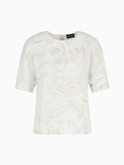 GIORGIO ARMANI PRINTED SILK TRIPLE-GEORGETTE CREW-NECK BLOUSE