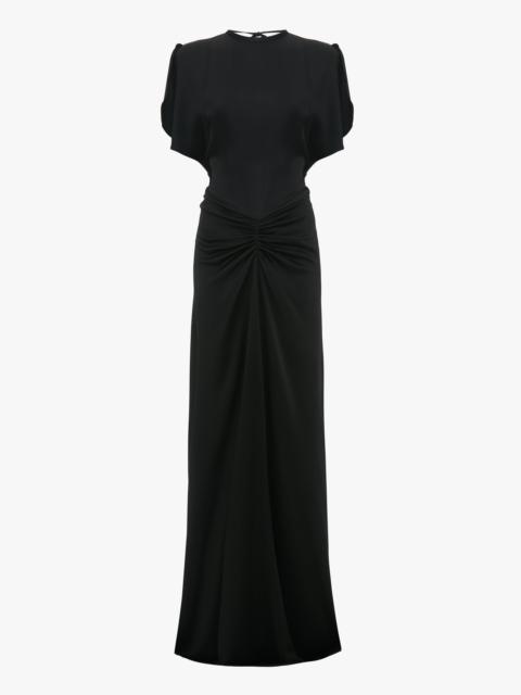 Gathered Waist Floor-Length Dress In Black