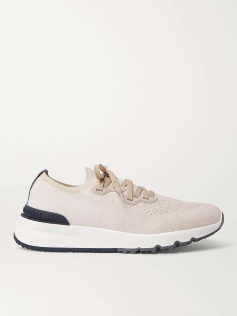 Suede-Trimmed Stretch-Knit Sneakers