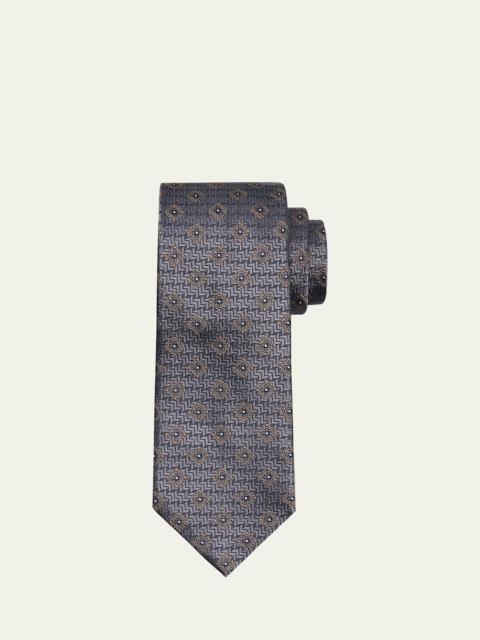 Brunello Cucinelli Men's Geometric Tile Jacquard Silk and Cotton Tie