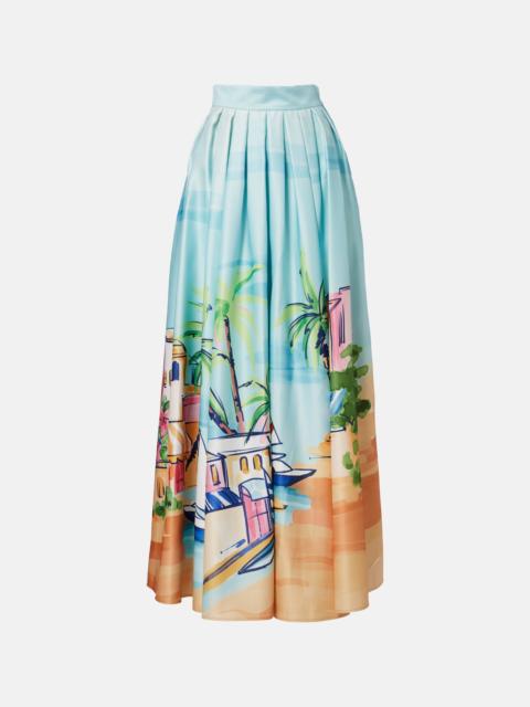 LEO LIN Printed satin maxi skirt