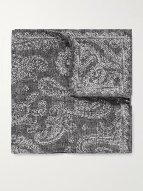 Brunello Cucinelli Paisley-Print Silk Pocket Square Gray