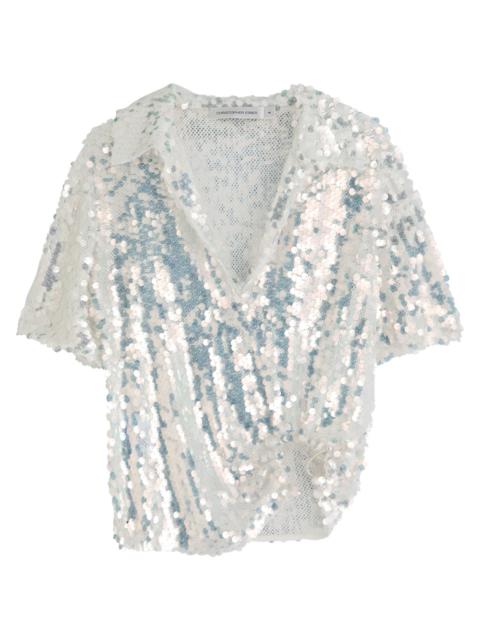 CHRISTOPHER ESBER Christopher Esber Opaline Sequin-embellished Open-knit Polo Shirt