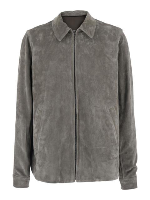 Rick Owens Rick Owens Men 'Brad' Grey Jacket With Classic Collar And Back Strap In Suede Men
