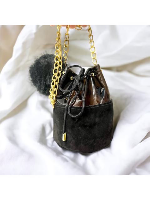 Other Designers Hand Crafted - Handmade Black Suede and Vinyl Bucket Bag with PomPom