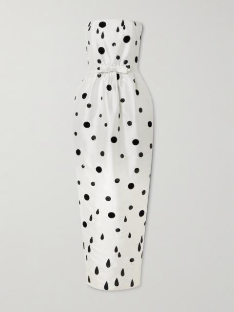 BERNADETTE Lenette Strapless Embellished Polka-dot Taffeta Gown