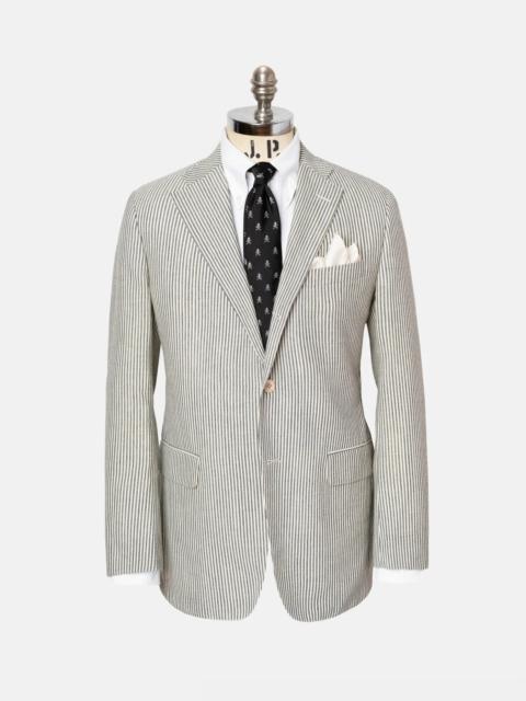 J. PRESS MADE-IN-USA CREAM & GREY OXFORD STRIPE FOX AIR WOOL SPORT COAT
