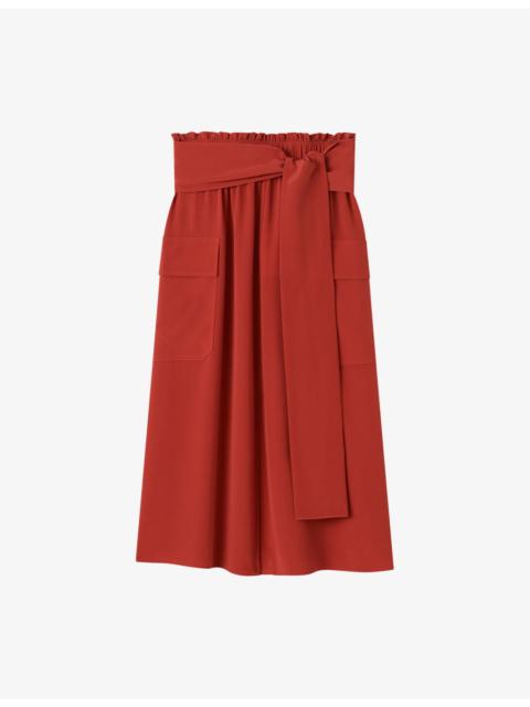 JOSEPH Charai Belted Silk Midi Skirt