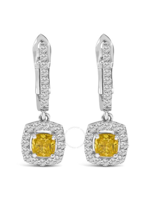 Haus Of Brilliance - Haus of Brilliance 14K White Gold 1 1/5 Cttw Yellow Lab Grown Diamond Halo Drop and Dangle Earrings