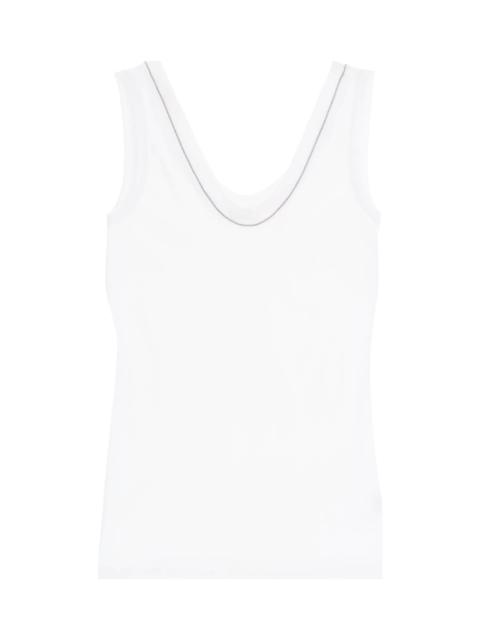 Ribbed Tank Top With Shiny Collar