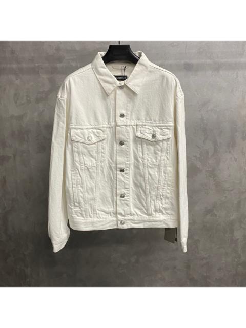 BALENCIAGA Balenciaga White Embroidered Logo Denim Jacket