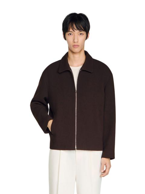Sandro SANDRO Waffled regular collar zip jacket in Chocolate at Nordstrom