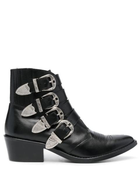 TOGA PULLA 4 Metal Cowboy Boot Buckle-Strap Mid Heel Boots