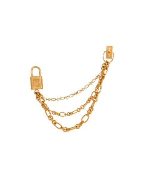 Balmain Sync brass brooch with chains