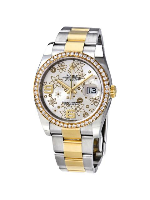ROLEX Rolex Oyster Perpetual Datejust 36 Silver Floral Dial Stainless Steel and 18K Yellow Gold Bracelet A