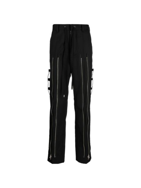 zip-detail straight-leg trousers