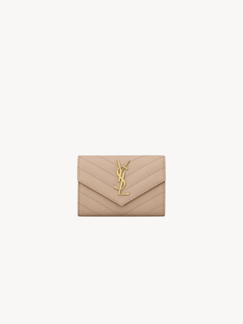 SAINT LAURENT CASSANDRE MATELASSÉ SMALL ENVELOPE WALLET IN GRAIN DE POUDRE LEATHER