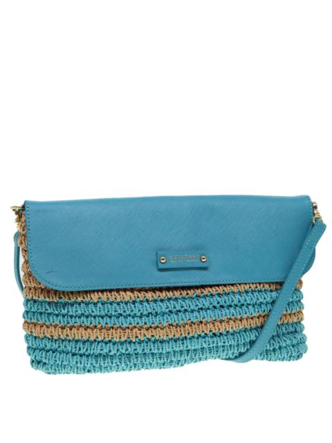 Burberry Burberry Blue Label Shoulder Bag Leather Straw Blue Beige Gold