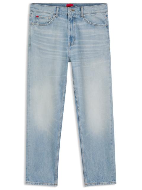 HUGO TAPERED-FIT JEANS IN BRIGHT-BLUE DENIM