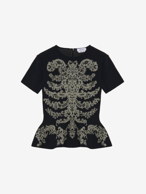Alexander McQueen Lace Ribcage Jacquard Peplum Top