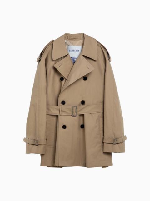 Burberry Short Double Breasted Beige Trench Coat With Belt