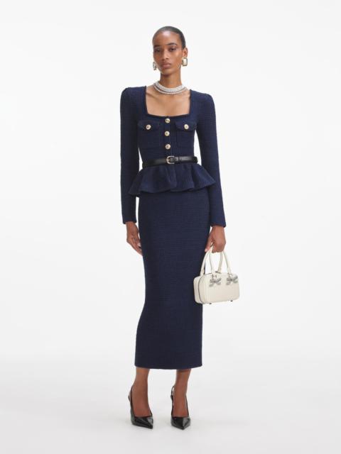 self-portrait Navy Knit Peplum Midi Dress