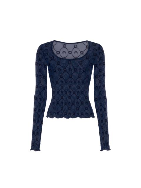 Marine Serre MOONOGRAM MESH FLOCK LONG SLEEVES ROUNDNECK TOP
