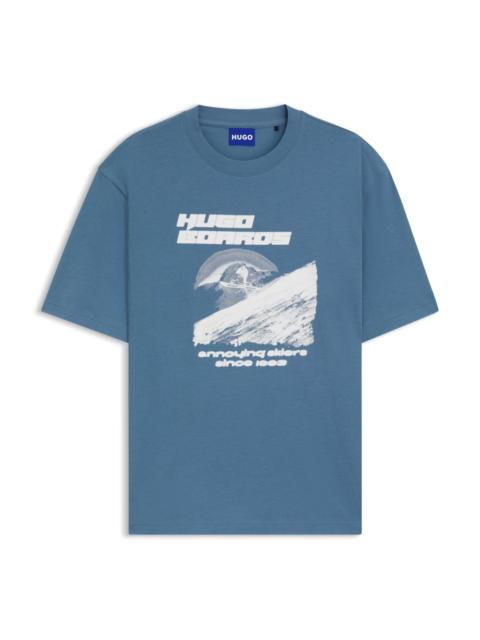 HUGO COTTON-JERSEY TOP WITH MIXED-PRINT ARTWORK