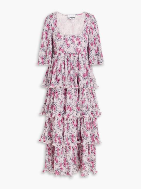 GANNI Tiered floral-print crepon midi dress