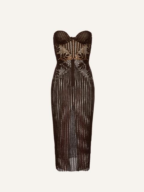 MAGDA BUTRYM Strapless lace crochet bustier dress in brown