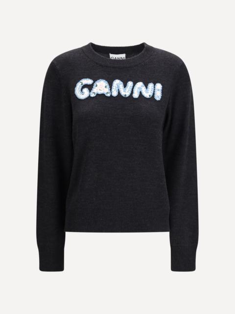 GANNI Crochet Appliqué merino Sweater