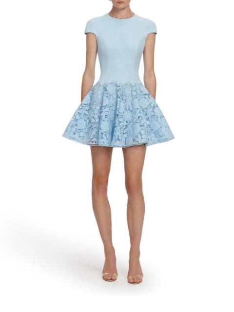 self-portrait BLUE CREPE LACE MINI DRESS