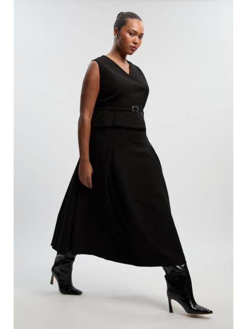 KAREN MILLEN Plus Size Compact Essential Belted Tailored Full Midi Dress