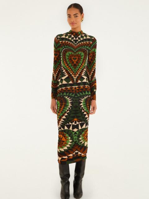 FARM RIO Multicolor Heart Deco Long Sleeve Jersey Midi Dress