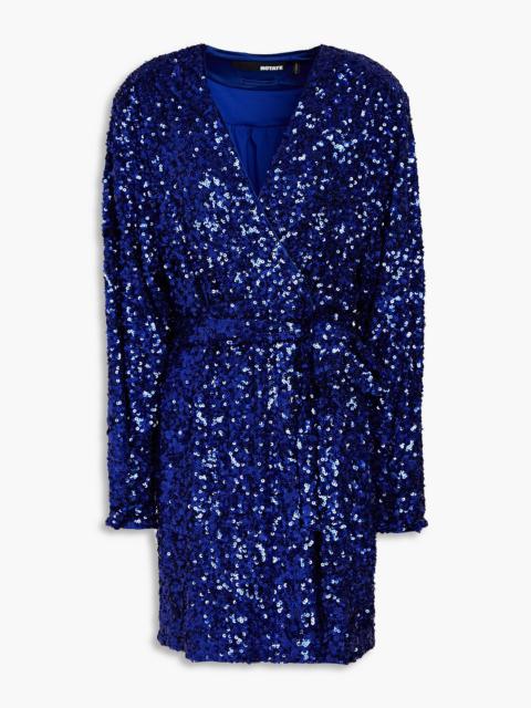 ROTATE Sequined tulle mini wrap dress