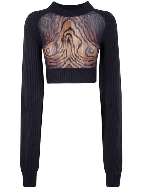 Jean Paul Gaultier Lambswool Ribbed Long Sleeves Cropped Sweater With