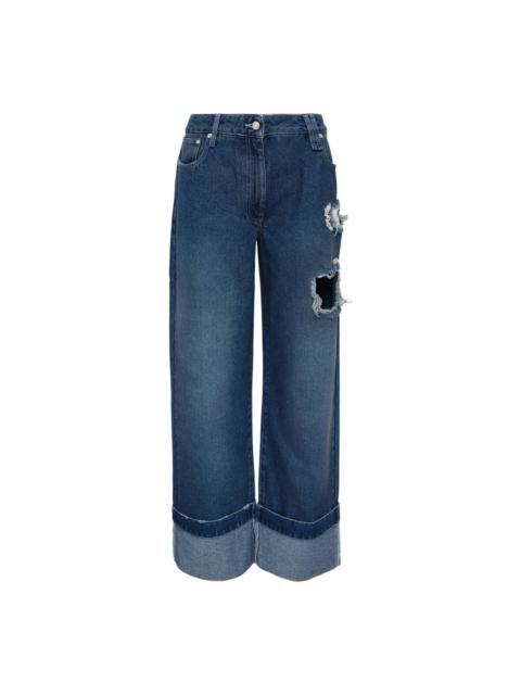 Simone Rocha Cropped Distressed Straight Leg Jeans
