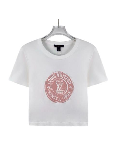 Louis Vuitton Louis Vuitton 2025 Nautical White Logo Print Cotton Crew Neck Short Sleeve T-Shirt