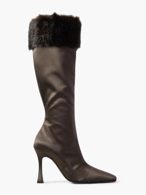 MAGDA BUTRYM Plush-trimmed satin knee boots