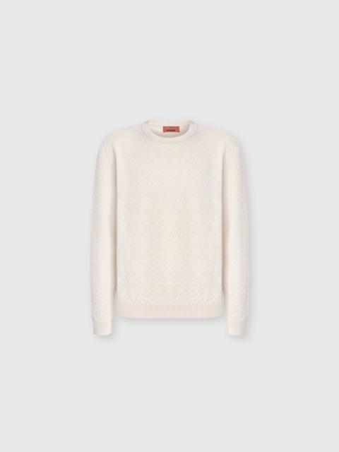 Missoni Crew-neck wool and cotton pullover with tone-on-tone zigzag pattern