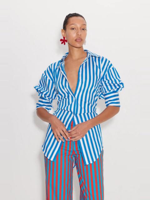 SIMONMILLER Loch Striped Poplin Button Up Blue Stripe