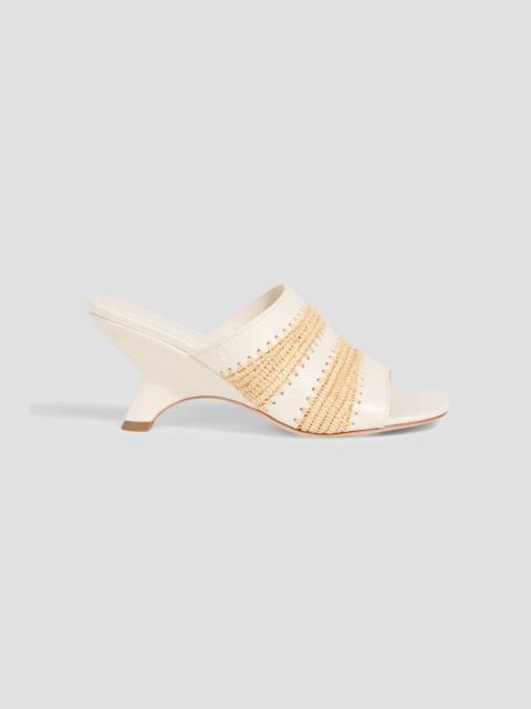 SIMKHAI Shadow leather and raffia wedge mules