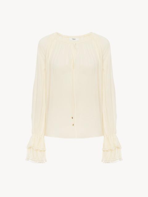 Chloé GATHERED V-NECK TOP IN SILK GEORGETTE