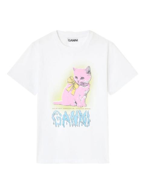 GANNI Ganni Women Neon Kitty Organic Cotton T-Shirt